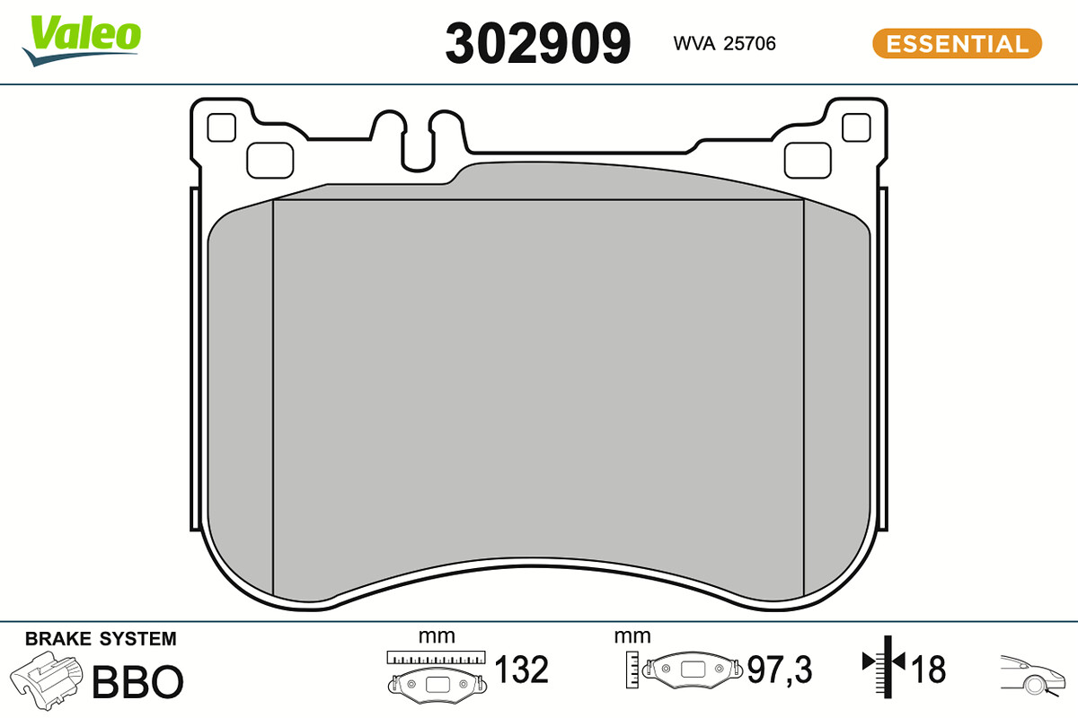 Комплект тормозных колодок, дисковый тормоз - 302909 VALEO